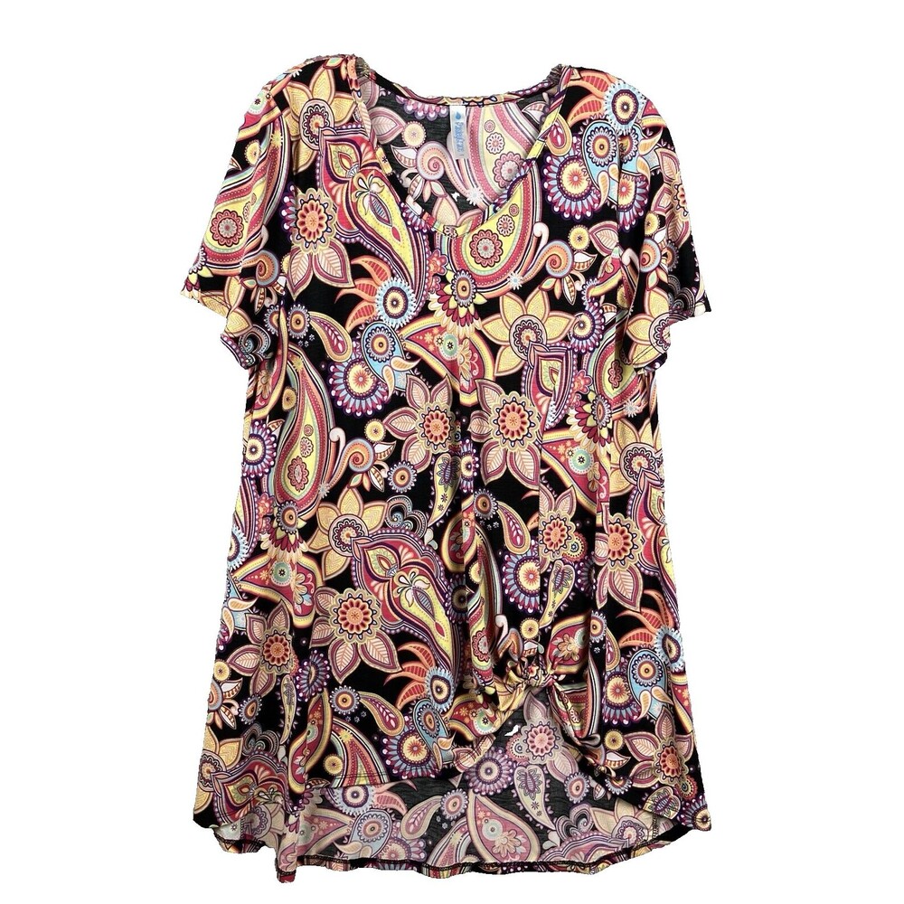 Paisley Grace Tunic Top Women's L Boho Disco Flower Power Psychedelic Knot Hem
